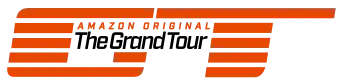 An image of the programme's logo, consisting of the letters GT inside of which is the text Amazon Original surmounting the words The Grand Tour. The letters GT are in the form of five horizontal red bars. Amazon Original is also red, and all uppercase letters. "The Grand Tour" is in black, title case lettering.