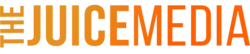 An orange text logo with the name "The Juice Media" written in all caps upon a blank background