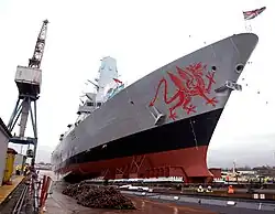 Welsh Dragon painted on the bow of HMS&nbsp;Dragon&nbsp;(D35)