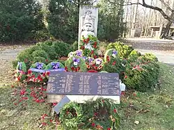 Statue with a plaque