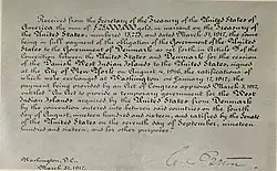 $25,000,000 receipt for the Treaty of the Danish West Indies