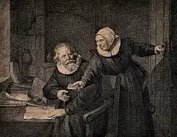 Engraving of Rembrandt's The Shipbuilder and his Wife