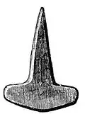 Drawing of a silver Thor's hammer amulet found in Fitjar, Hordaland, Norway
