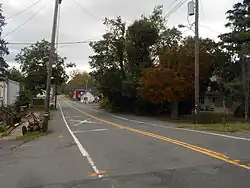 The center of Three Bridges, seen from the Norfolk Southern Railway's Lehigh Line (former Lehigh Valley Railroad main line) tracks in August&nbsp;2014
