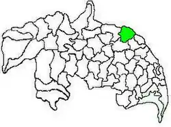 Mandal map of Guntur district showing Thullur mandal (in green)