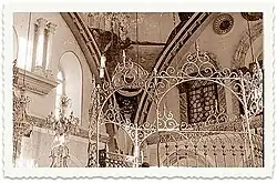 Sepia image of synagogue interior