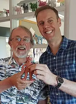 Bain (right) with Peter Lord at Aardman Animations in 2018