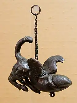 A fascinus, an ancient Roman amulet in the form of a phallus that served as a ritual feature of Roman wind chimes, from Pompeii