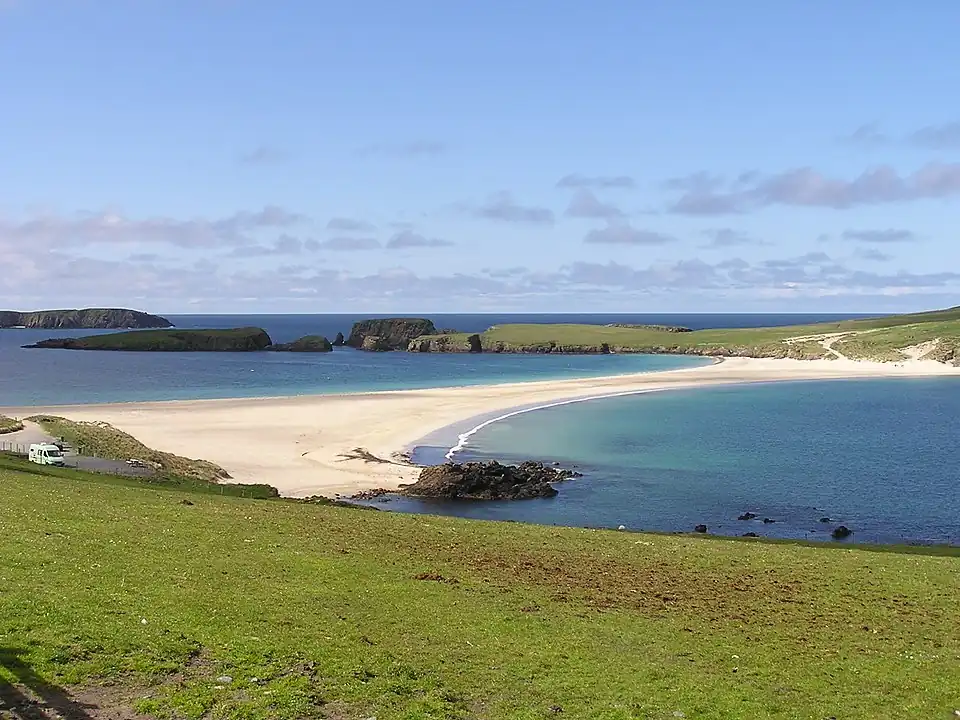 Image 2The tied island of St Ninian's Isle is joined to the Shetland Mainland by the largest tombolo in the UK Credit: ThoWi