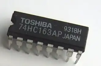 Assembled synchronous 4-bit binary counter in a plastic dual-in-line package