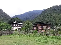 Traditional Bhutanese houses in Lophokha, Athang