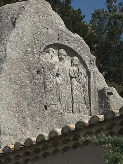 The Tremaie stele in Baux-de-Provence, depicting Marius, his wife and their fortune-teller Martha the Syrian