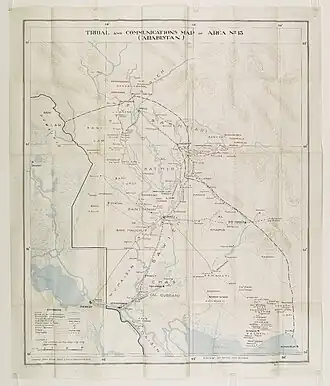 Map of Arabistan in 1924, showing major tribes and roads