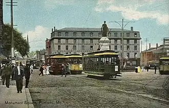 A 1909 view showing streetcars of the Portland Railroad Company