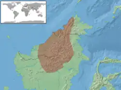 A map of the island Borneo showing the distribution of Tropidophorus mocquardii