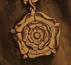 The Tudor rose used on the chain in the portrait of Sir Thomas More by Hans Holbein the Younger