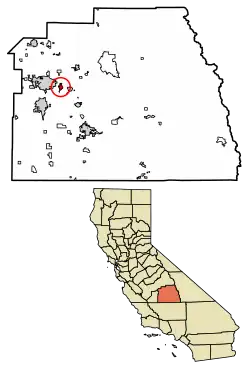 Location of Farmersville in Tulare County, California.