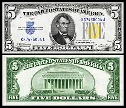 $5 Silver Certificate, Series 1934A, Fr.2307, depicting Abraham Lincoln