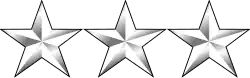 Three white metal stars in a horizontal row