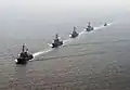 From front to back, USS Momsen, ROKS Seoae Ryu Seong-ryong, USS Decatur, ROKS Yulgok Yi I and ROKS Kwang Myung on 22 May 2016.