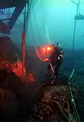 Diver over the wreck of USS Monitor