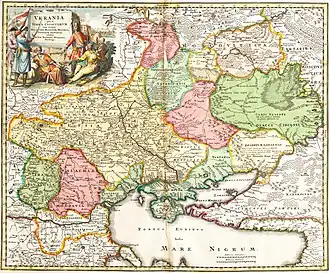 Ukraine - land of the Cossacks. Map "Ukraine or Cossack land with neighboring provinces of Wallachia, Moldavia, and Little Tartary" by Johann Baptist Homann, Nuremberg, 1716