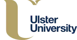 Ulster University re-branded logo, showing the left-hand side, bowl and top-right serif of a capital U in gold and the words 'Ulster University' in navy blue sans-serif