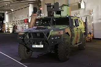 URO VAMTAC ST5 of the Spanish Marines inside the hangar of L61 Juan Carlos I