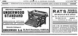 "Underwood standard n° 6" advertisement in France