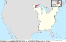 Map of the change to the international disputes involving the United States in central North America on October 25, 1798