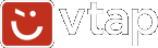 Red square with face, right side contains the white letters "vtap"