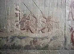 Hippopotami hunting scene