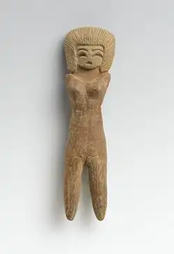 Female figurine; 2600-1500 BCE; ceramic; 11 x 2.9 x 1.6&nbsp;cm (45⁄16 x 11⁄8 x 5⁄8 in.); Brooklyn Museum (New York City)