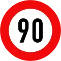 127: Maximum speed limit (90&nbsp;km/h)