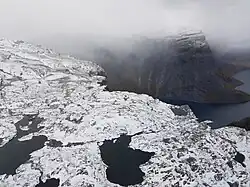 View of Trolltunga from the air in early October