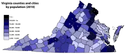 Virginia counties and cities by population in 2010.