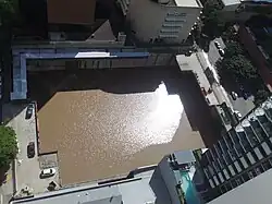 Construction site filled with water after 2011 Brisbane flood
