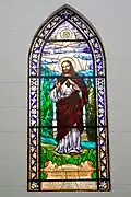 One of the stained glass windows inside Santa Clara de Asís Cathedral. The Sacred Heart of Jesus, built in 1950.