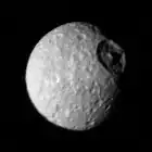 Mimas at a range of 425,000&nbsp;km from Voyager 1