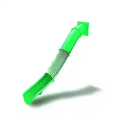 A curved green plastic slide, shadow underneath, depicted over a clean white background.