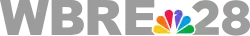 The letters "WBRE" and "28" in gray, slightly overlapped by the six-color NBC peacock