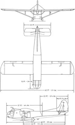 3-view line drawing of the Waco CG-15A