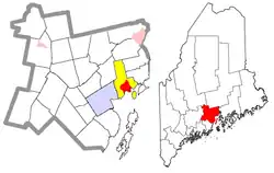 Location of Searsport (in red) in Waldo County and the state of Maine
