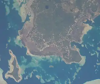 Lake Lanutavake is in the upper left corner of this satellite picture of Wallis Island