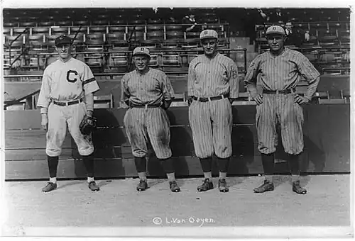 Bill Wambsganss, and his unassisted triple play victims: Pete Kilduff, Clarence Mitchell and Miller