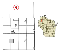 Location of Minong in Washburn County, Wisconsin.