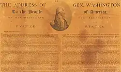 Newspaper showing Washington's Farewell Address