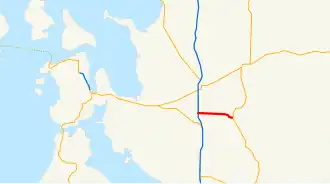 A map of western Skagit County that shows the current route SR 538 highlighted in red.