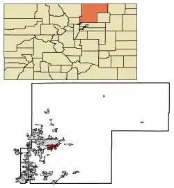 Location of the City of Evans in Weld County, Colorado.