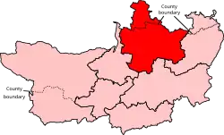 Map showing the location of the Wells and Mendip Hills constituency in Somerset under the boundaries created by the 2023 boundary review and first used at the 2024 general election.